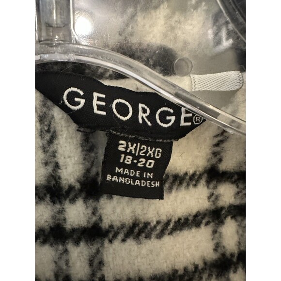 George Womens Pea Coat 2X 18-20 Black White Plaid Double Breasted Single Vent - Picture 2 of 8